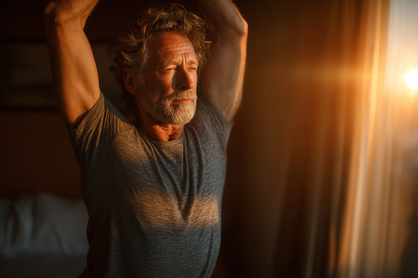 Група старших людей займається йогою в затишній студії